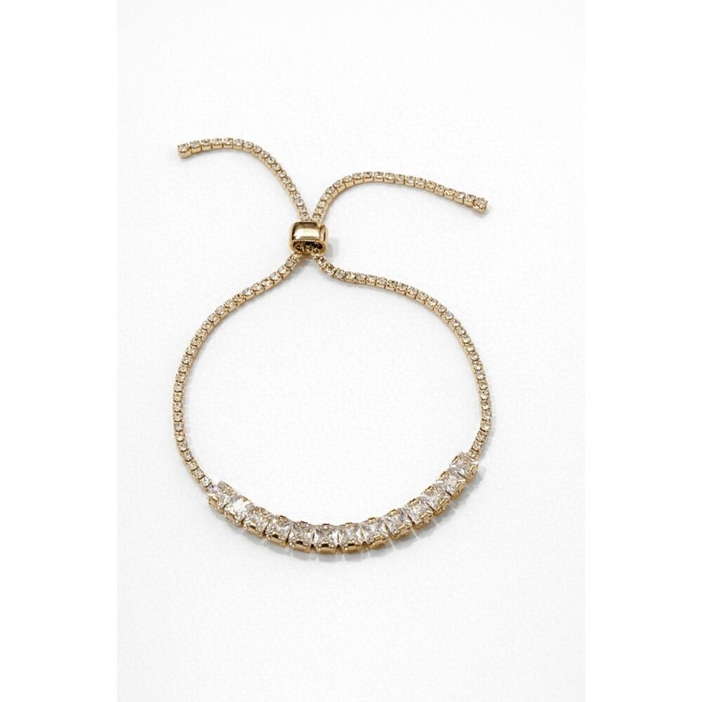 18K Gold Filled Crystal Tennis Bracelet Adjustable Slider Bolo Baguette Sparklin